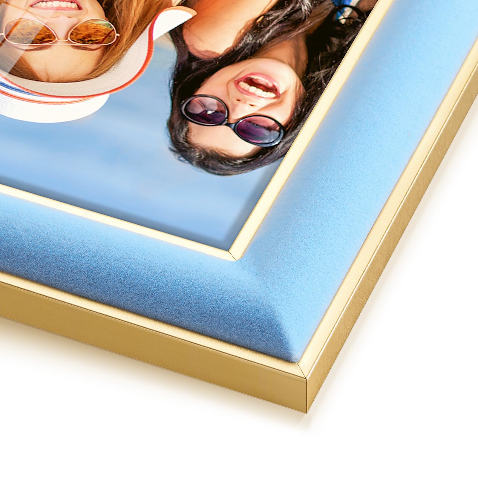 KSROECUD 5x7 Velvet Picture Frame, Spruce Blue Photo Frames with Modern Simple Metallic Gold Border, HD Real Glass Horizontal &